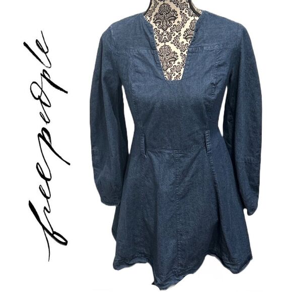Free People Women’s Karmen Blue Denim Shirt Dress - Size XS‎ - Picture 1 of 3